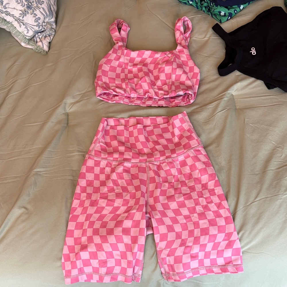 Wilo Pink Checkered Crop Top and Shorts Set